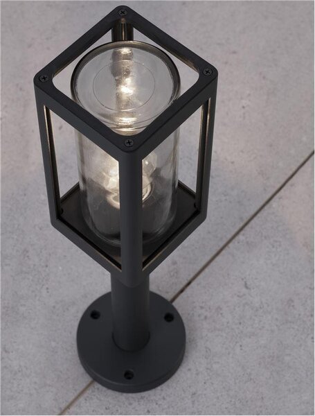 Nova Luce Venkovní sloupkové svítidlo FIGO tmavě šedý hliník a čiré sklo E27 1x12W IP54