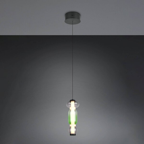 Trio Lighting Závěsné světlo LED Minerva, Ø 15 cm, barevná, sklo, stmívač, stmívatelný, Vícebarevná, Obývací pokoj / jídelna, Sklo