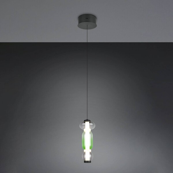 Trio Lighting Závěsné světlo LED Minerva, Ø 15 cm, barevná, sklo, stmívač, stmívatelný, Vícebarevná, Obývací pokoj / jídelna, Sklo