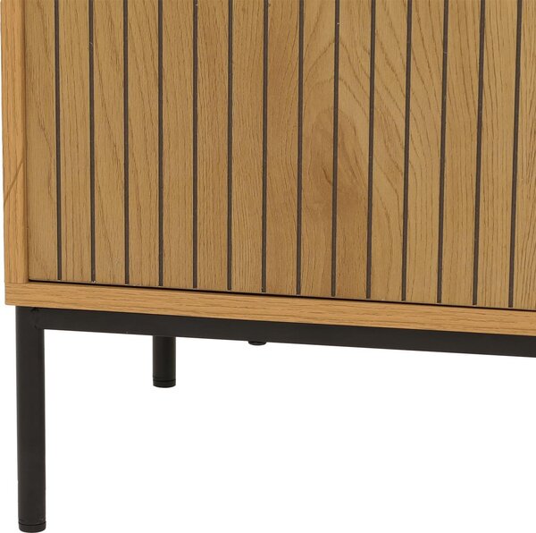 Příborník HWC-O39, komoda skříňový příborník, 3 zásuvky 2 dveře, dřevo melamin 80x130x42cm přírodní