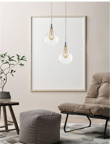 Nova Luce Závěsné svítidlo FILO chromovaný hliník čiré sklo a zlatý rám G9 1x5W