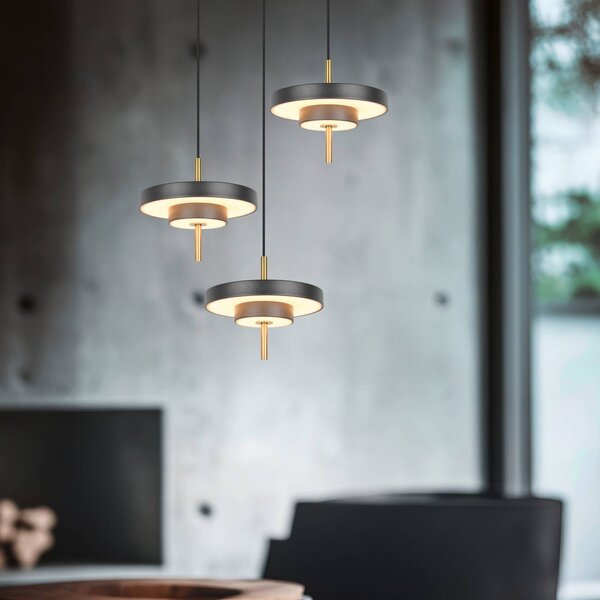 Trio Lighting Závěsné světlo LED Keaton, černá/zlatá Ø 45 cm 3-flg., stmívatelný, Černá, Obývací pokoj / jídelna, kov