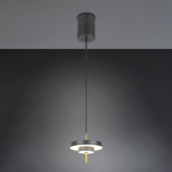 Trio Lighting Závěsné světlo LED Keaton černá/zlatá, Ø 20 cm kov, stmívatelný, Černá, Obývací pokoj / jídelna, kov
