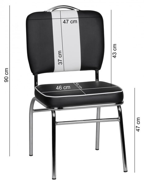 FineBuy Jídelní židle American Diner, černá, retro ve stylu 50. let, židle s opěrkou, výška sedáku 47 cm