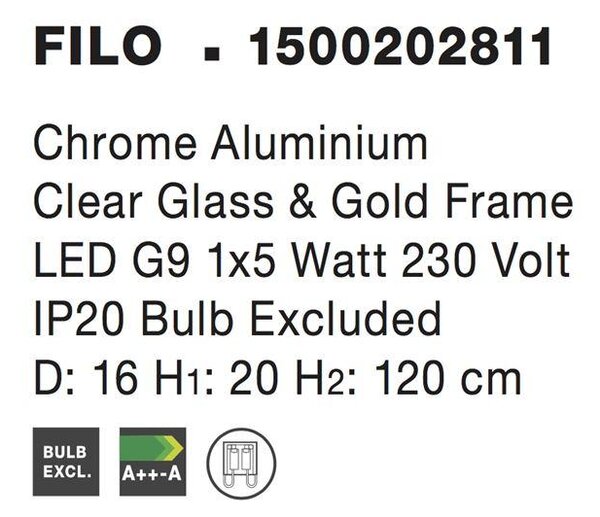 Nova Luce Závěsné svítidlo FILO chromovaný hliník čiré sklo a zlatý rám G9 1x5W