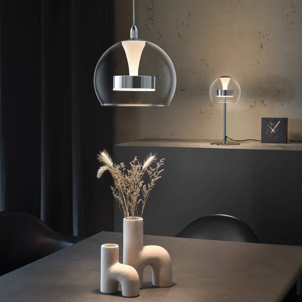 Trio Lighting Závěsné světlo LED Flynt, Ø 20 cm, chromová, kov/sklo,, stmívatelný, Chrom / stříbro, Obývací pokoj / jídelna, kov, Moderní