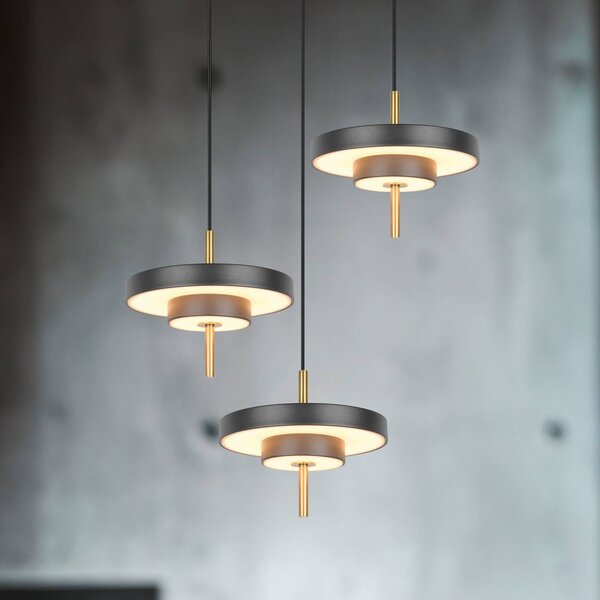 Trio Lighting Závěsné světlo LED Keaton, černá/zlatá Ø 45 cm 3-flg., stmívatelný, Černá, Obývací pokoj / jídelna, kov