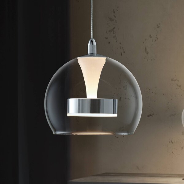 Trio Lighting Závěsné světlo LED Flynt, Ø 20 cm, chromová, kov/sklo,, stmívatelný, Chrom / stříbro, Obývací pokoj / jídelna, kov, Moderní