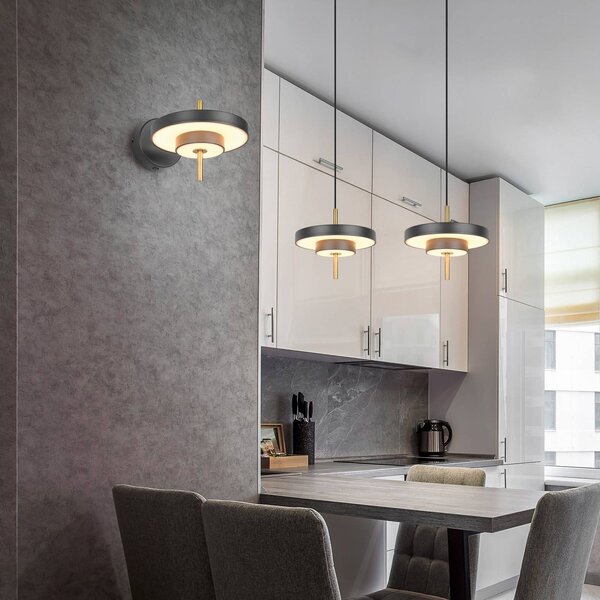 Trio Lighting LED nástěnné světlo Keaton, černá/zlatá barva Ø 20 cm kov,, stmívatelný, Černá, Obývací pokoj / jídelna, kov