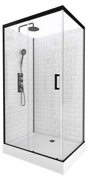 Kompletní sprchový kout MARWELL Kompletní sprchový kout White Stone 80 x 110 x 230 cm - kompletní sprchový kout včetně sprchové vaničky a baterie - zadní panel z bílého skla - s předním vstupem