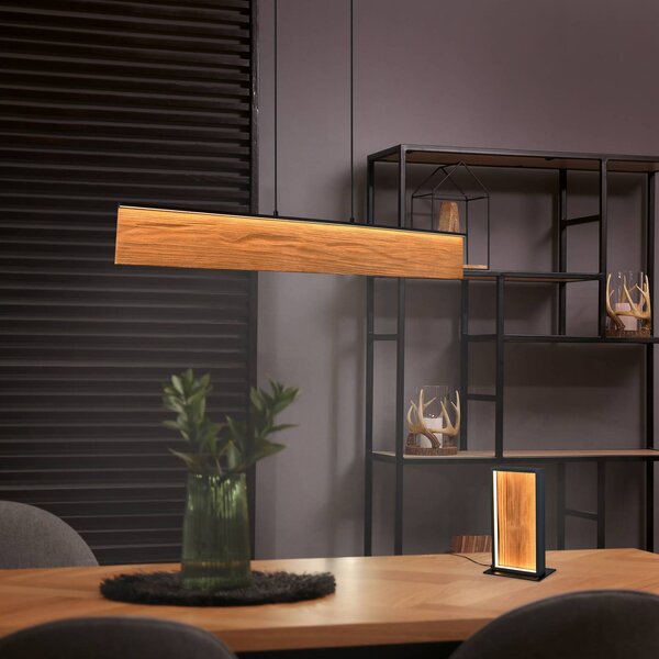 Trio Lighting Závěsné světlo LED Kalea, délka 110 cm, barva dřeva, dřevo, stmívatelný, Světlé dřevo, Obývací pokoj / jídelna, Dřevo