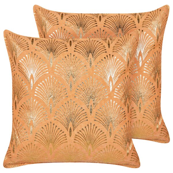 Sada 2 dekorativních polštářů HOYA Bavlna 45 x 45 cm Oranžová Geometrický vzor