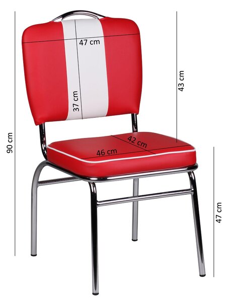 FineBuy Jídelní židle American Diner, červená, retro ve stylu 50. let, židle s opěrkou, výška sedáku 47 cm