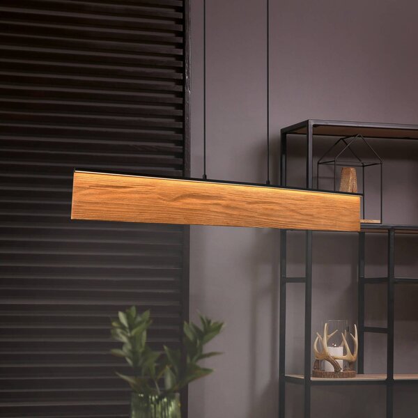 Trio Lighting Závěsné světlo LED Kalea, délka 110 cm, barva dřeva, dřevo, stmívatelný, Světlé dřevo, Obývací pokoj / jídelna, Dřevo