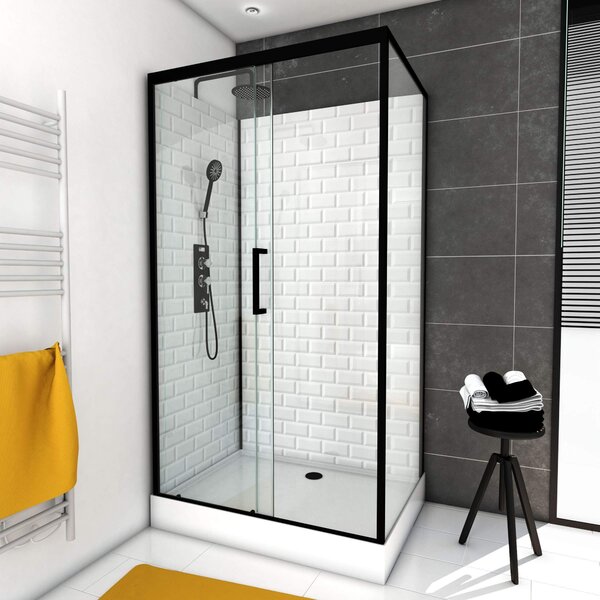 Kompletní sprchový kout MARWELL Kompletní sprchový kout White Stone 80 x 110 x 230 cm - kompletní sprchový kout včetně sprchové vaničky a baterie - zadní panel z bílého skla - s předním vstupem