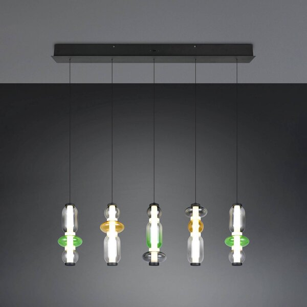Trio Lighting Závěsné světlo LED Minerva, délka 100 cm, barevné, sklo, stmívač, stmívatelný, Vícebarevná, Obývací pokoj / jídelna, Sklo