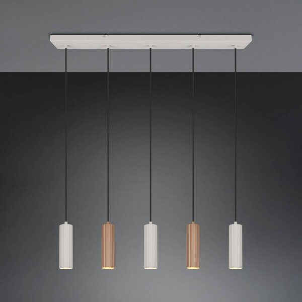 Trio Lighting Závěsné světlo Soka, hnědá/šedá, délka 85 cm, kov, 5 ramen., stmívatelný, Hnědá / rez, Obývací pokoj / jídelna, kov, Moderní