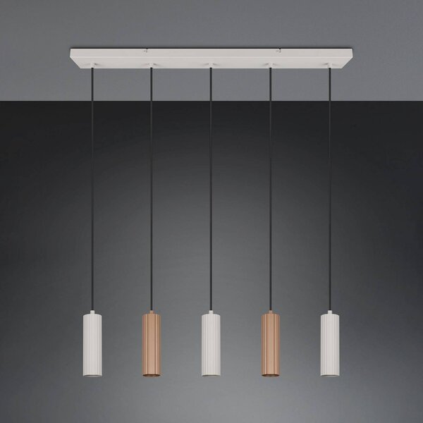 Trio Lighting Závěsné světlo Soka, hnědá/šedá, délka 85 cm, kov, 5 ramen., stmívatelný, Hnědá / rez, Obývací pokoj / jídelna, kov, Moderní