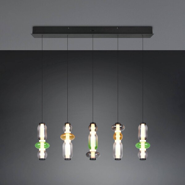 Trio Lighting Závěsné světlo LED Minerva, délka 100 cm, barevné, sklo, stmívač, stmívatelný, Vícebarevná, Obývací pokoj / jídelna, Sklo