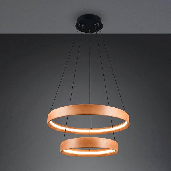 Trio Lighting Závěsné světlo LED Lynwood, Ø 60 cm, barva dřeva, dřevo, 2 svítidla., stmívatelný, Světlé dřevo, Obývací pokoj / jídelna, Dřevo