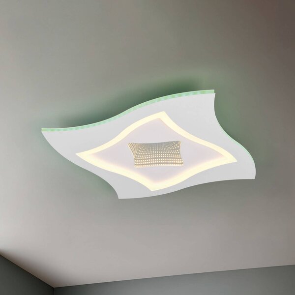 Trio Lighting LED stropní svítidlo Klint, délka 50 cm, matná bílá, kov RGBW, stmívatelný, Bílá / opál, Obývací pokoj / jídelna, kov, Moderní