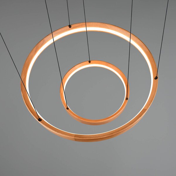 Trio Lighting Závěsné světlo LED Lynwood, Ø 60 cm, barva dřeva, dřevo, 2 svítidla., stmívatelný, Světlé dřevo, Obývací pokoj / jídelna, Dřevo