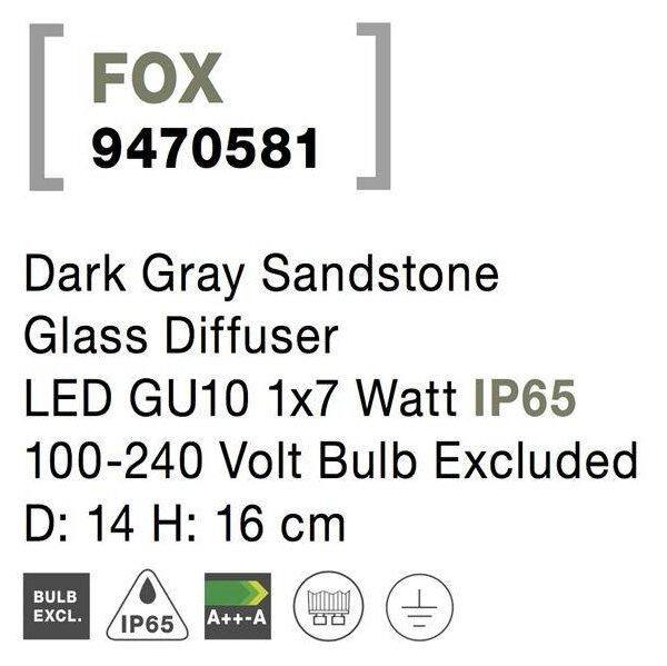 Nova Luce Venkovní sloupkové svítidlo FOX tmavě šedý pískovec skleněný difuzor GU10 1x7W IP65