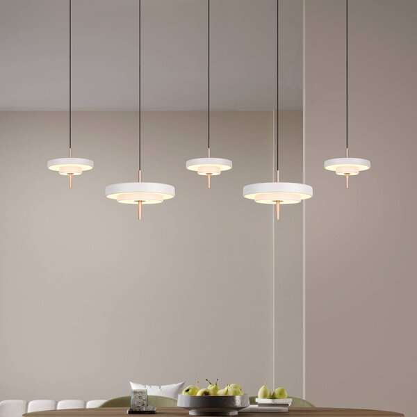 Trio Lighting Závěsné LED světlo Keaton, světle šedé, délka 140 cm, 5 svítidel., stmívatelný, Hliník / šedá / zinek, Obývací pokoj / jídelna, kov