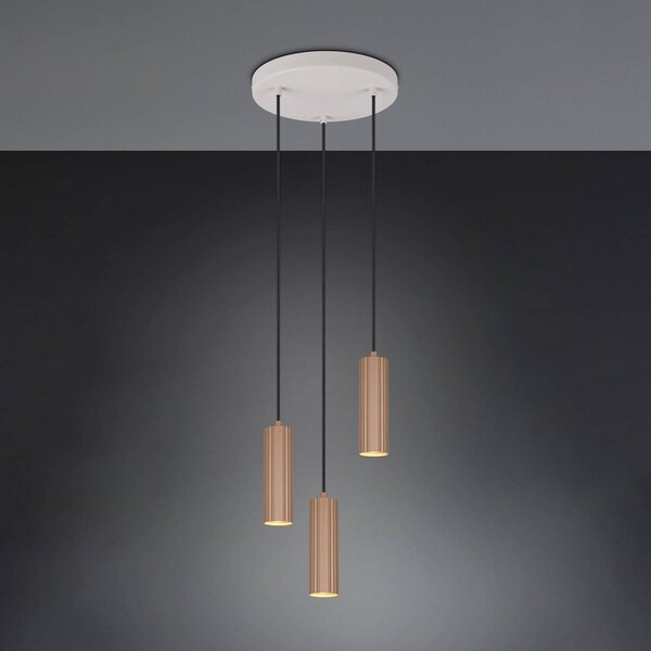 Trio Lighting Závěsné světlo Soka, hnědá/šedá, Ø 28 cm, kov, 3 svítidla., stmívatelný, Hnědá / rez, Obývací pokoj / jídelna, kov, Moderní