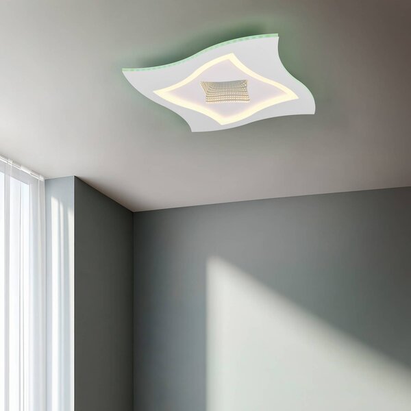 Trio Lighting LED stropní svítidlo Klint, délka 50 cm, matná bílá, kov RGBW, stmívatelný, Bílá / opál, Obývací pokoj / jídelna, kov, Moderní