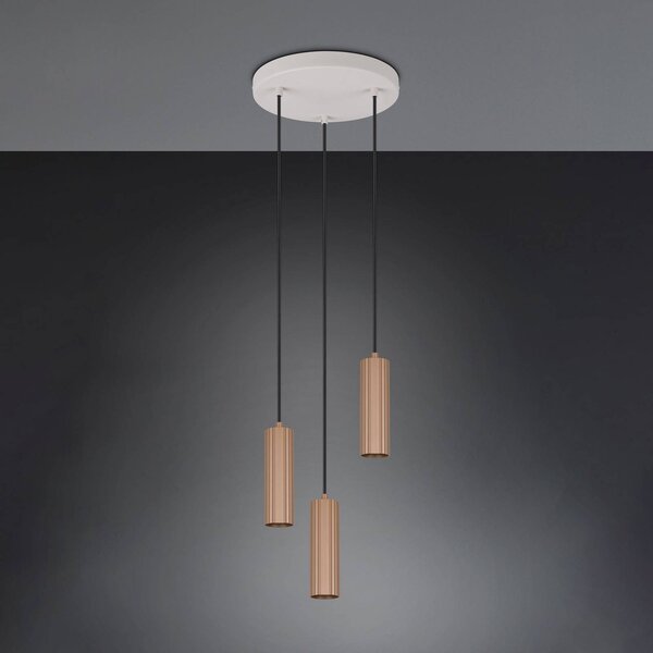 Trio Lighting Závěsné světlo Soka, hnědá/šedá, Ø 28 cm, kov, 3 svítidla., stmívatelný, Hnědá / rez, Obývací pokoj / jídelna, kov, Moderní