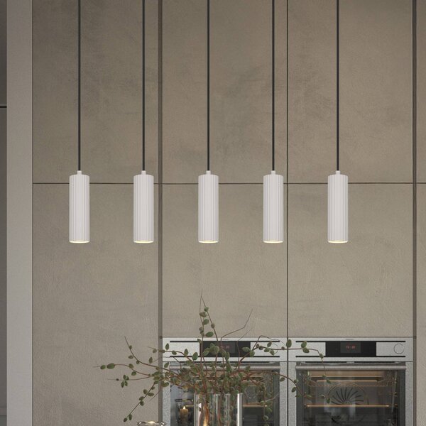 Trio Lighting Závěsné světlo Soka, světle šedá, délka 85 cm, kov, 5 ramen., stmívatelný, Hliník / šedá / zinek, Obývací pokoj / jídelna, kov, Moderní