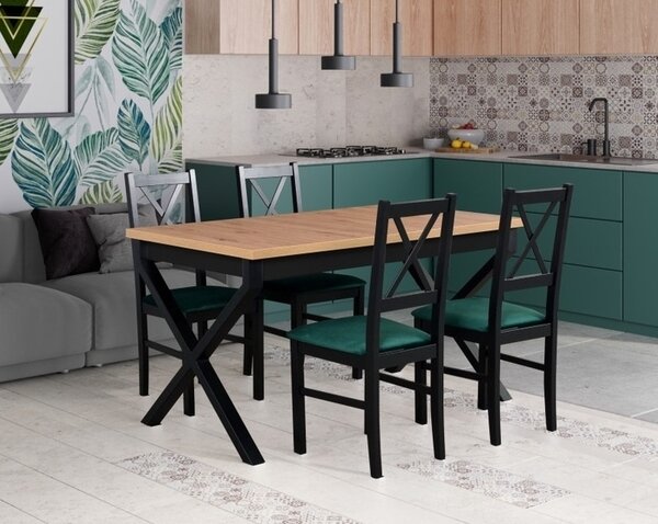 Jídelní sestava DX 29 odstín dřeva (židle + nohy stolu) černá, odstín lamina (deska stolu) ořech, potahový materiál látka