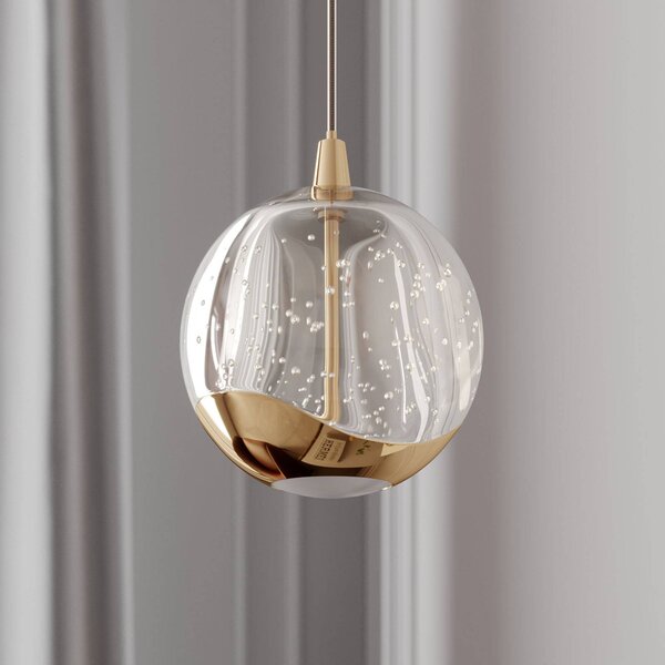 Lucande LED závěsné svítidlo Hayley, Ø 9 cm, zlatá barva, sklo, Čirá / transparetní, Obývací pokoj / jídelna, Sklo, Moderní