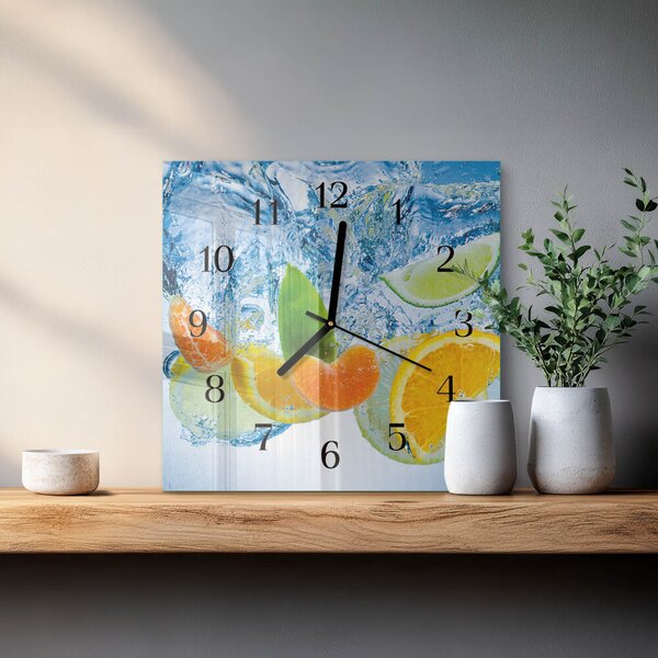 Skleněné hodiny na stěnu Citrusová rostlina zskc-30x30-00178370