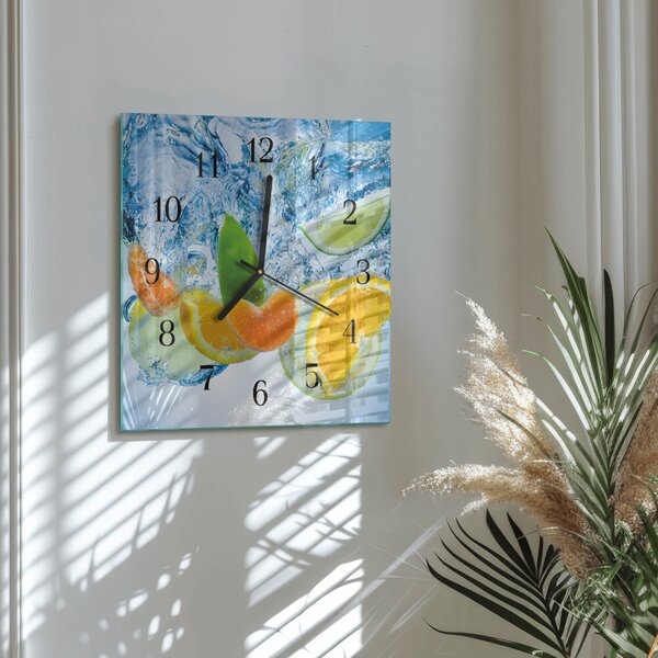 Skleněné hodiny na stěnu Citrusová rostlina zskc-30x30-00178370