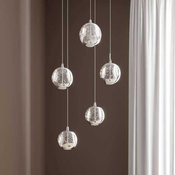 Lucande LED závěsné svítidlo Hayley, Ø 30 cm, 5 světel, chrom, sklo, Čirá / transparetní, Obývací pokoj / jídelna, Sklo, Moderní