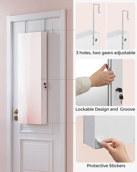 SONGMICS Závěsná šperkovnice se zrcadlem 120 cm bílá