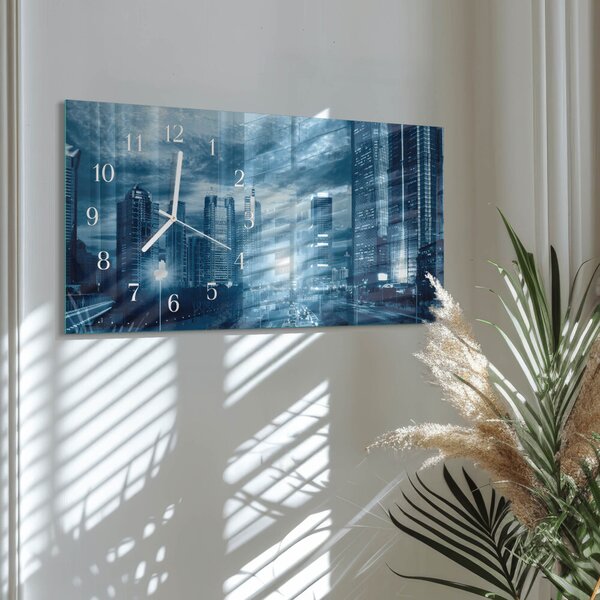Skleněné hodiny horizontální Město v noci zsppb-60x30-00295246