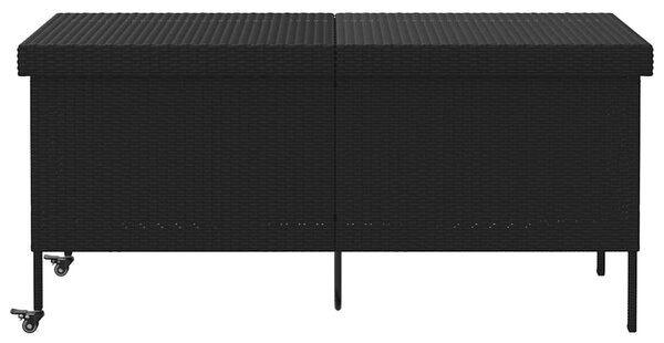Zahradní úložný box s kolečky černý 160x55x75 cm polyratan