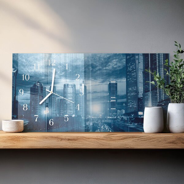 Skleněné hodiny horizontální Město v noci zsppb-60x30-00295246