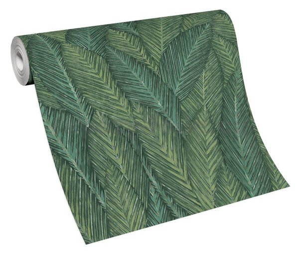 Vliesové tapety na zeď Martinique 10391-07, rozměr 10,05 m x 0,53 m, stylizované listy sytě zelené, Erismann