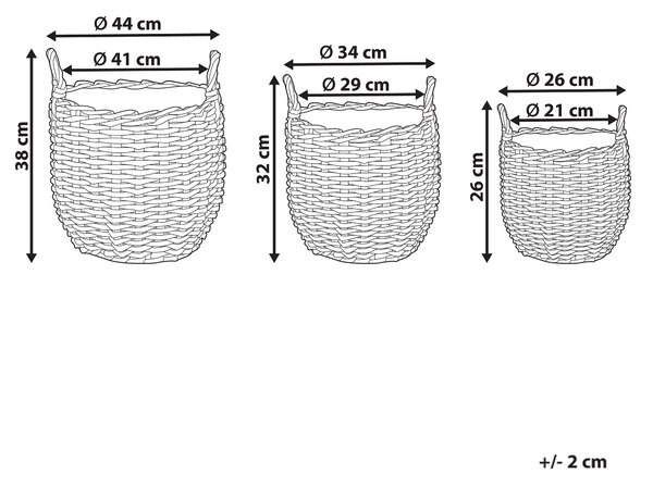 Sada 3 proutěných květináčů AUCUBA 26/34/44 cm Světle hnědá