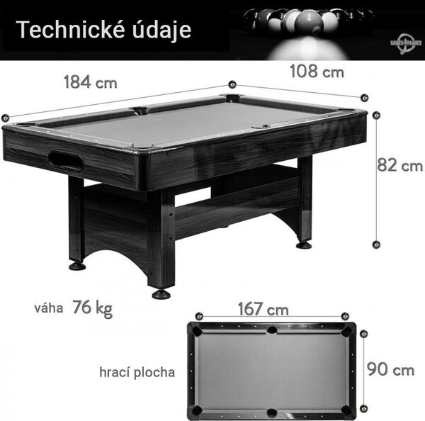 GamesPlanet® Kulečníkový stůl s vybavením 6ft, tm. dřevo