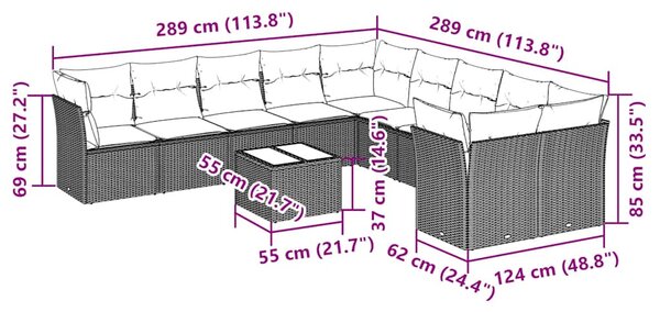 11dílná zahradní sedací souprava s poduškami šedá polyratan