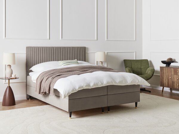 Kontinentální postel s úložným prostorem Umělý samet DAME 160 x 200 cm Taupe