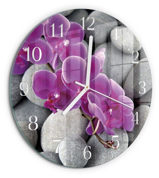 Skleněné hodiny na stěnu Orchidejové kameny zsob-fi30-00087283