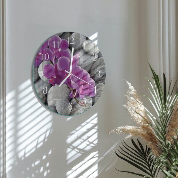 Skleněné hodiny na stěnu Orchidejové kameny zsob-fi30-00087283