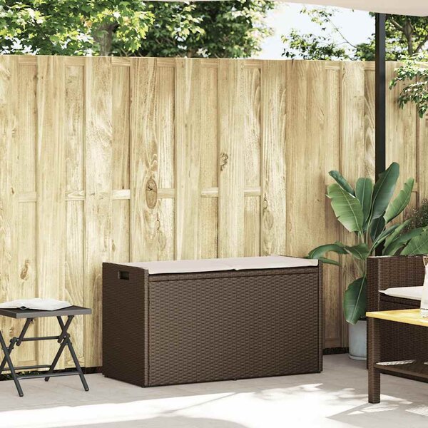 Venkovní úložná lavice s polštářem Brown 100 cm Poly Rattan