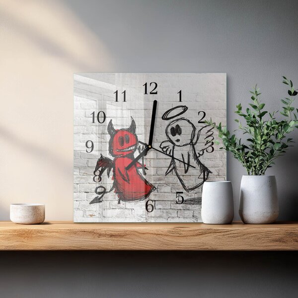 Skleněné hodiny na stěnu Anděl Ďábel zskc-30x30-00179314